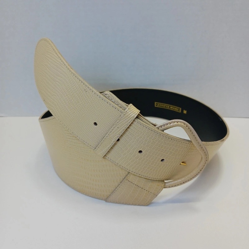 Jennifer Moore Vintage Cream Lizard Embossed Leather Wide Waist Belt Medium